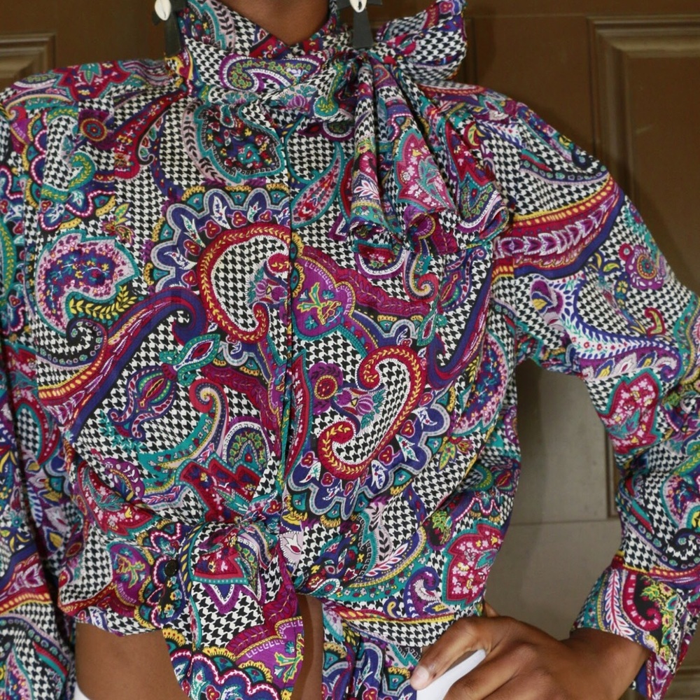 Rosslyn Tie Neck 1980s Blouse